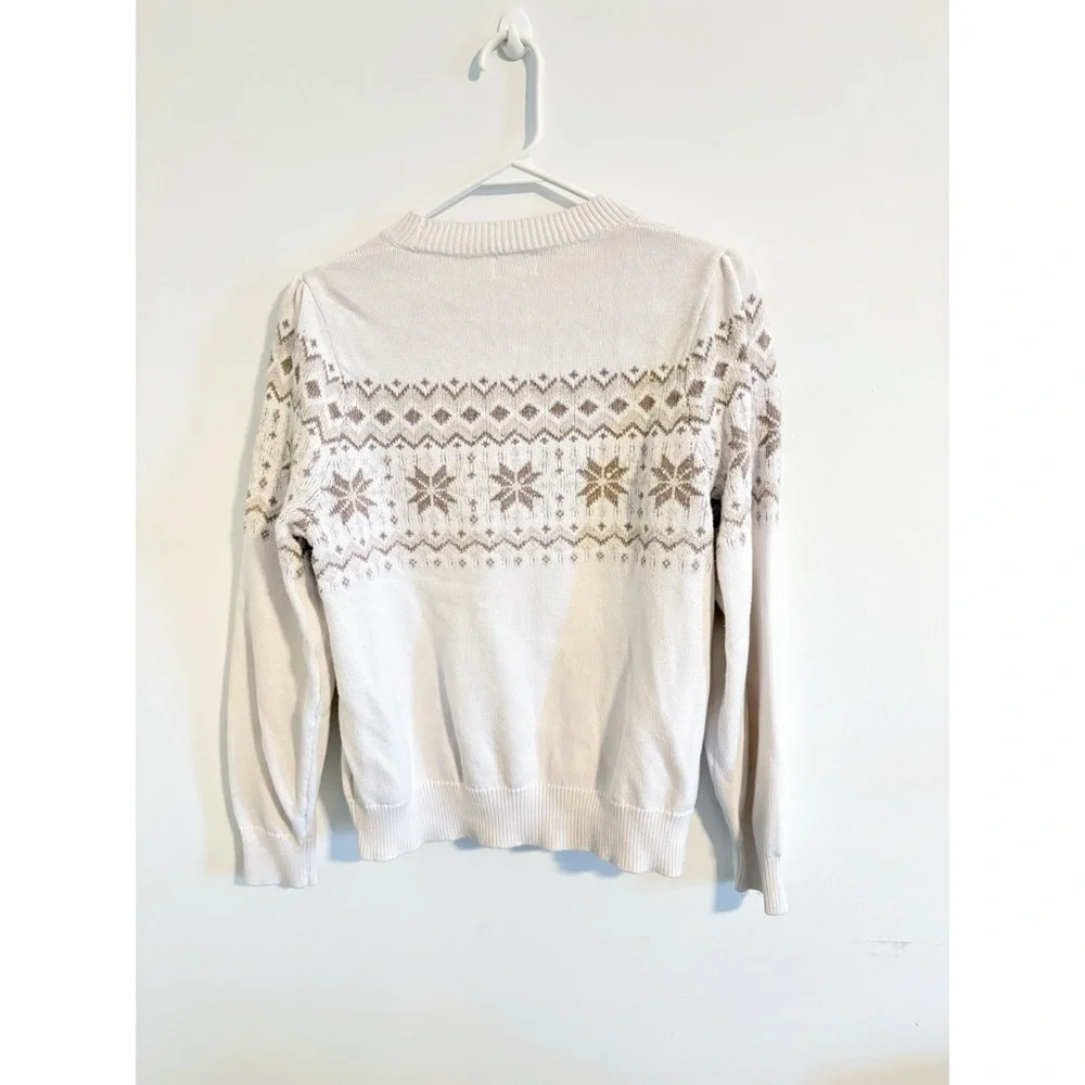 J.Crew Factory‎ 100% Cotton Fair Isle Ivory Brown Crewneck Sweater